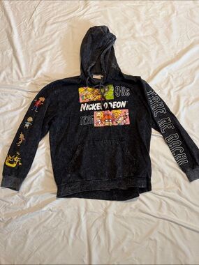 Nickelodeon Black Hoodie with Colorful 90s Cartoon Panels-youth sizing